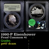 Proof 1990-P Eisenhower Modern Commem Dollar $1 Graded GEM++ Proof Deep Cameo By USCG