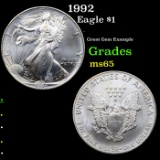1992 Silver Eagle Dollar $1 Grades GEM Unc
