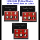 Group of 3 United States Mint Proof Sets 1980-1982 17 coins