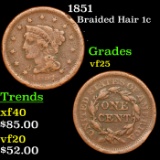 1851 Braided Hair Large Cent 1c Grades vf+