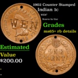 1902 Indian Cent Counter Stamped 1c Grades Unc Details