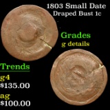 1803 Small Date Draped Bust Large Cent 1c Grades g details