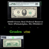 1950D Green Seal Federal Reserve Note (Philadelphia, PA) FR2063-C Graded  vf30 By PMG