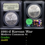 1991-d Korean War Modern Commem Dollar $1 Graded ms69 By USCG