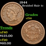 1844 Braided Hair Large Cent 1c Grades vf++