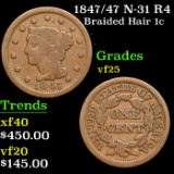 1847/47 Braided Hair Large Cent N-31 R4 1c Grades vf+