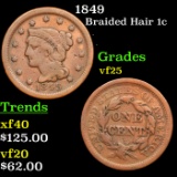 1849 Braided Hair Large Cent 1c Grades vf+