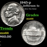 1945-p Jefferson Nickel 5c Grades GEM+ Unc