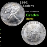 1992 Silver Eagle Dollar $1 Grades GEM Unc