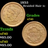 1853 Braided Hair Large Cent 1c Grades xf