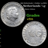 1962 Netherlands 1/4 Gulden 1/4g KM-4 Grades vf++