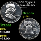 Proof 1956 Type 2 Franklin Half Dollar 50c Grades GEM++ Proof