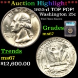 ***Auction Highlight*** 1955-d Washington Quarter TOP POP! 25c Graded ms67 By ICG (fc)