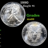 1990 Silver Eagle Dollar $1 Grades ms69