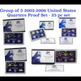 Group of 5 2002-2006 United States Quarters Proof Set - 25 pc set