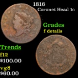 1816 Coronet Head Large Cent 1c Grades f details