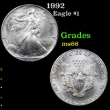 1992 Silver Eagle Dollar $1 Grades GEM+ Unc