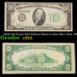 1934a $10 Green Seal Federal Reserve Note (New York, NY) Grades vf+