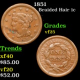 1851 Braided Hair Large Cent 1c Grades vf+