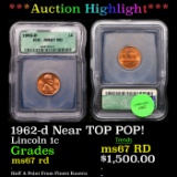 ***Auction Highlight*** 1962-d Lincoln Cent Near TOP POP! 1c Graded ms67 rd By ICG (fc)