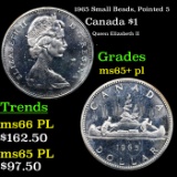 1965 Small Beads, Pointed 5 Canada Dollar $1 Grades GEM+ PL