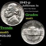 1945-p Jefferson Nickel 5c Grades GEM Unc