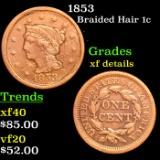 1853 Braided Hair Large Cent 1c Grades xf details