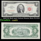 1963 $2 Red seal United States Note Fr1513 Grades Gem CU