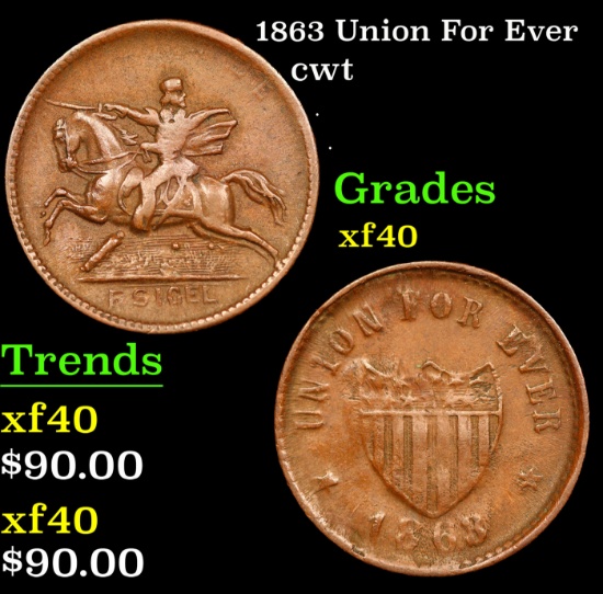 1863 Union For Ever Civil War Token 1c Grades xf