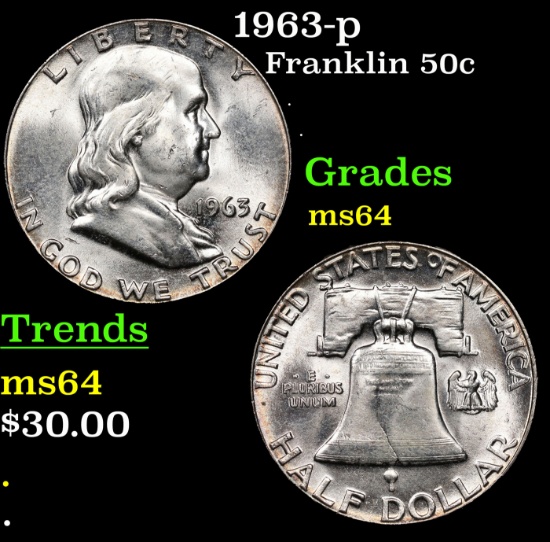 1963-p Franklin Half Dollar 50c Grades Choice Unc