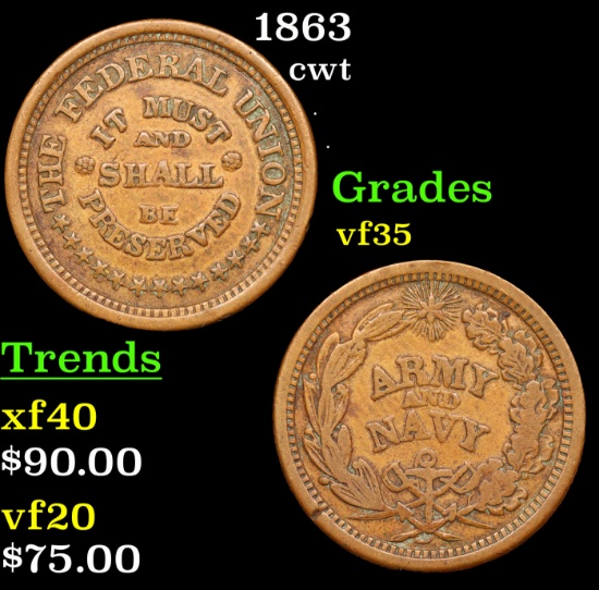 1863 Civil War Token 1c Grades vf++