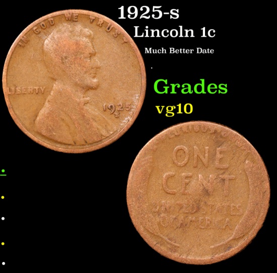 1925-s Lincoln Cent 1c Grades vg+