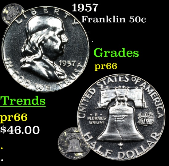 Proof 1957 Franklin Half Dollar 50c Grades GEM+ Proof