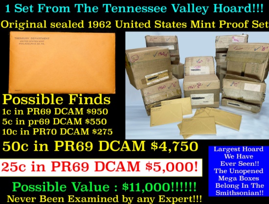 1962 United States Mint Proof Set Tennessee Valley Hoard In Original Evelope