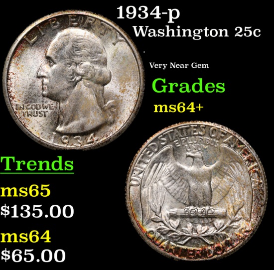 1934-p Washington Quarter 25c Grades Choice+ Unc