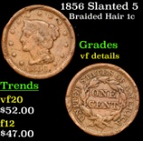 1856 Slanted 5 Braided Hair Large Cent 1c Grades vf details