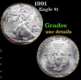 1991 Silver Eagle Dollar $1 Grades Unc Details