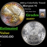 1885-p Morgan Dollar Colorfully Toned $1 Graded ms64+ By SEGS