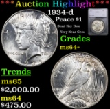 ***Auction Highlight*** 1934-d Peace Dollar $1 Graded ms64+ By SEGS (fc)