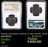 NGC Ptolemaic Kingdom, Ptolemy II, 285/4-246 BC, AE30. Graded vg By NGC