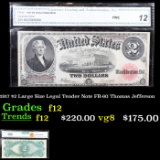 1917 $2 Large Size Legal Tender Note FR-60 Thomas Jefferson Graded f12 By CGA
