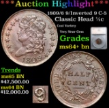 ***Auction Highlight*** 1809/6 Classic Head half cent 9/Inverted 9 C-5 1/2c Graded ms64+ bn By SEGS