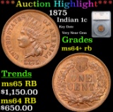 ***Auction Highlight*** 1875 Indian Cent 1c Graded ms64+ rb By SEGS (fc)