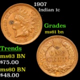 1907 Indian Cent 1c Grades Unc+ BN