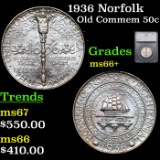 1936 Norfolk Old Commem Half Dollar 50c Graded ms66+ By SEGS
