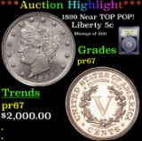 Proof ***Auction Highlight*** 1899 Liberty Nickel Near TOP POP! 5c Graded GEM++ Proof By USCG (fc)