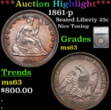***Auction Highlight*** 1861-p Seated Liberty Quarter 25c Graded ms63 By SEGS (fc)