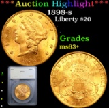 ***Auction Highlight*** 1898-s Gold Liberty Double Eagle $20 Graded ms63+ By SEGS (fc)