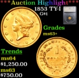 ***Auction Highlight*** 1853 Gold Dollar TY-I $1 Graded ms63+ By SEGS (fc)