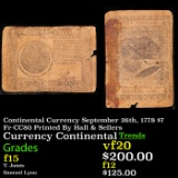 Continental Currency September 26th, 1778 $7 Fr-CC80 Printed By Hall & Sellers Grades f+